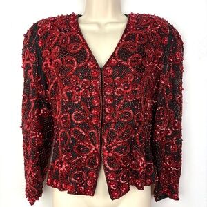 Black Tie by He-Ro Industries Silk Sequined Beaded Jacket